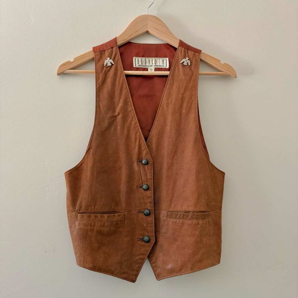 Vintage BB DAKOTA brown leather vest